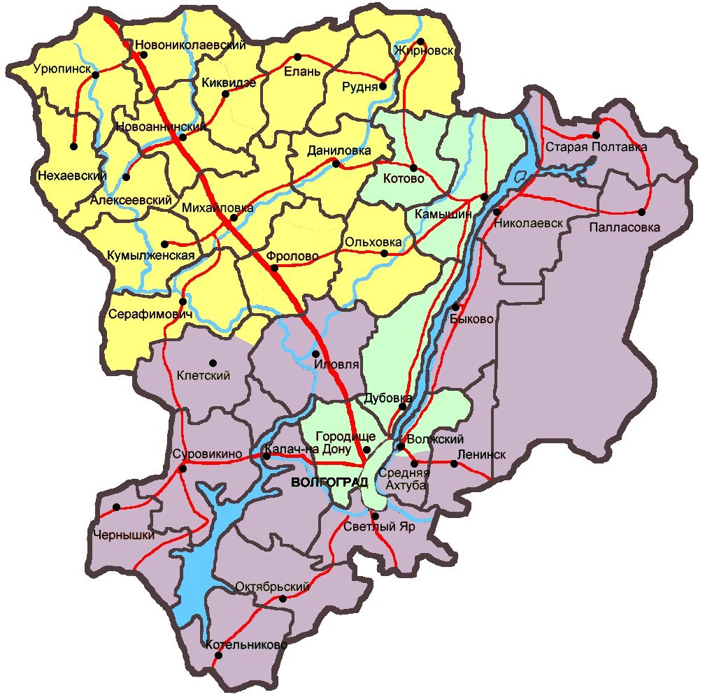 Карта волгоградской области с городами и поселками подробная с городами