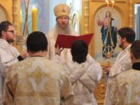 Божественная литургия в храме Преображения Господня в ст. Преображенской.